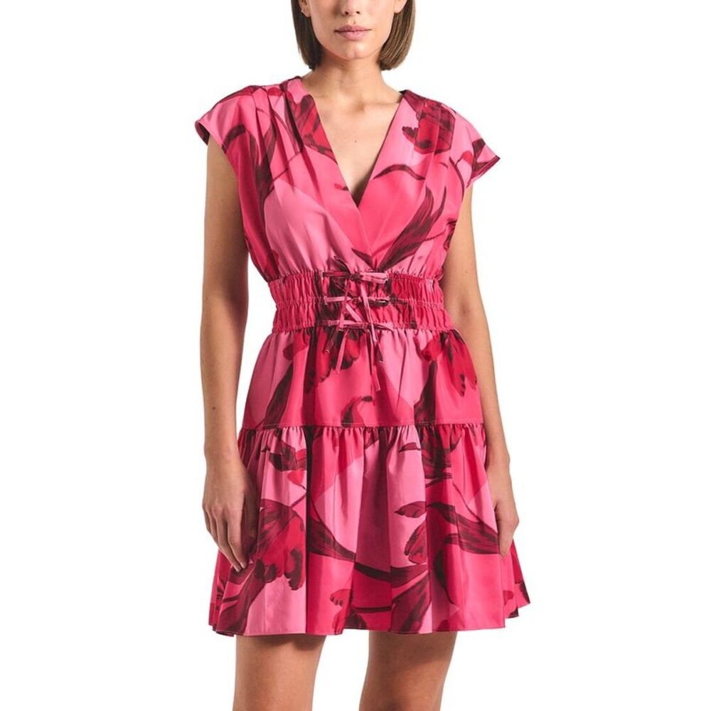 Derek Lam 10 Crosby Womens Lunette Printed Faille Bubble Hem Dress, Pink